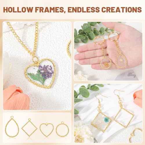 Gartful Open Bezels for Resin Jewelry Making, Engraved Hollow Frame Pendants with 100PCS Jump Rings, Craft Bezels for Necklace, Earring, Craft Supply, 4 Styles(Round, Heart, Square, Teardrops) - Image 3