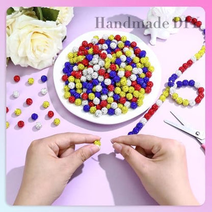 Dowarm 255PCS 10mm Rhinestone Beads for Baseball Necklace Bracelet Jewelry Making, Round Rhinestone Clay Beads for Craft Beaded Pen, Shamballa Pave Diamond, Yellow|Red|Blue|White - Image 4