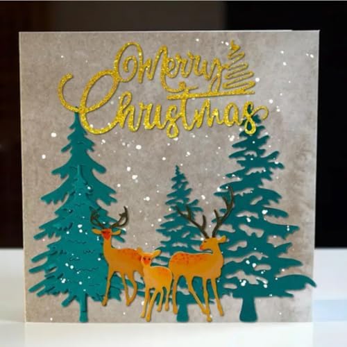 Scrapbooking Die-Cuts, Christmas Metal Cutting Dies for Card Making, Paper Craft Punch Template, Background Embossing Stencils, DIY Album Décor (Merry Christmas Trees and Deer-17.9x15.8cm) - Image 2