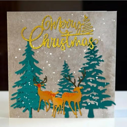 Scrapbooking Die-Cuts, Christmas Metal Cutting Dies for Card Making, Paper Craft Punch Template, Background Embossing Stencils, DIY Album Décor (Merry Christmas Trees and Deer-17.9x15.8cm) - Image 2