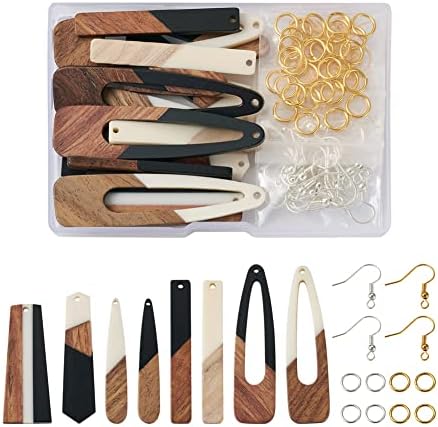 FASHEWELRY 16Pcs Teardrop Resin Wood Earrings Charms Long Drop Shape Wooden Earring Blanks Wooden Earrings Findings for Jewelry Making with 100Pcs Earring Hooks Jump Rings - Image 6