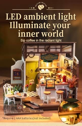 Rowood Coffee Miniature House Kit, Mother's Day DIY Miniature Dollhouse Kits for Adults to Build, Wooden Mini House Model Kits Adults Crafts with LED, Gift on Christmas Birthday for Family-NO.17 Cafe - Image 4