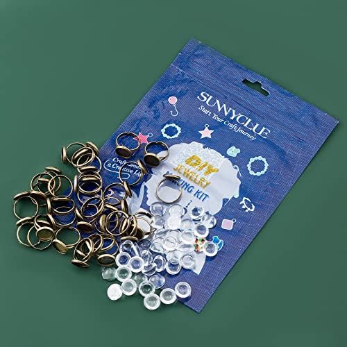 SUNNYCLUE 40Pcs DIY 20 Set Vintage Style Brass Finger Ring Base Adjustable Rings Making Kit Ring Components Blanks Clear Glass Cabochons for Jewelry Making Ring Setting Tray Bezel Antique Bronze - Image 7