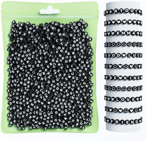 ARTDOT 800 Pieces Assortment Letter Beads for Friendship Bracelets Making Kit, 28 Styles Jewelry Making Supplies Alphabet Beads Set Preppy Crafts Art, Multicolor Black by ARTDOT