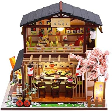 MAGQOO Miniature Dollhouse Kit DIY Dollhouse Kit DIY House Kit Wooden Mini Doll House Kit Creative Room with Dust Cover(Sushi) by MAGQOO
