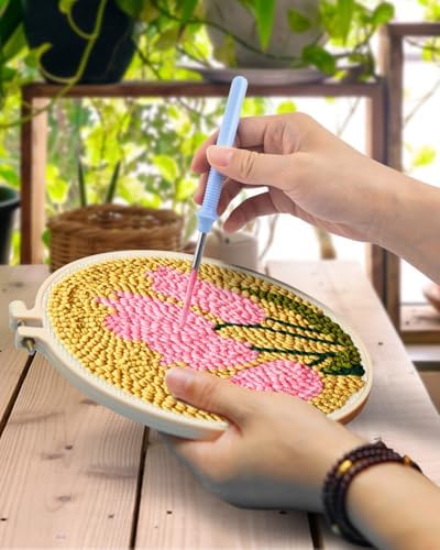 TINDTOP Punch Needle Embroidery Kits, Tulip Punch Needle Kits for Adults Beginner, Tool with Punch Needle Fabric, Hoops, Yarns and Sewing Needles - Image 4