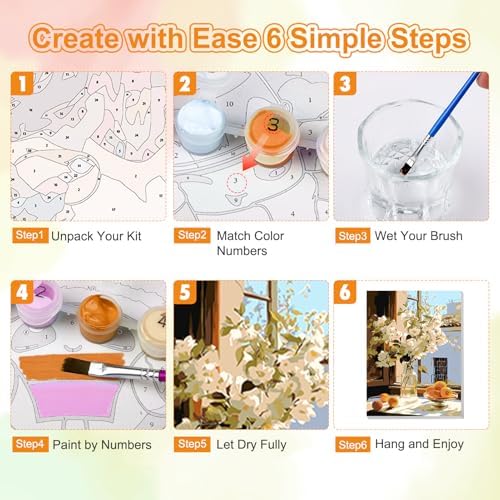 TOSTOG Jasmine Vase Framed Canvas Paint by Numbers Art Kit for Adults and Kids, Beginner Acrylic Oil Painting Supplies with Wooden Frame for Home Wall Decor 20 * 30 cm/8 * 11.8 in - Image 7