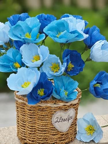 Blue Crepe Paper Poppy Flower DIY Making Kit 24 pcs Easy-to-Make Handcraft Supplies for Beginners & Artisans - Image 3