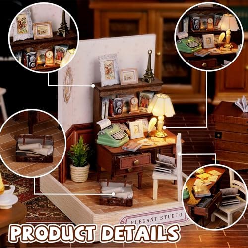 Kisoy Dollhouse Miniature with Furniture Kit, DIY 3D Wooden DIY House Kit with Dust Cover,Handmade Tiny House Toys for Teens Adults Gift(Elegant Studio) - Image 3