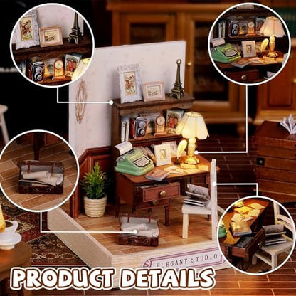 Kisoy Dollhouse Miniature with Furniture Kit, DIY 3D Wooden DIY House Kit with Dust Cover,Handmade Tiny House Toys for Teens Adults Gift(Elegant Studio) - Image 3