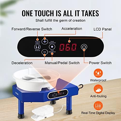 VEVOR Pottery Wheel for Adults Beginners, 10in Ceramic Wheel Forming Machine, 60-300RPM Adjustable Speed, Manual LCD Panel and Foot Pedal, Complete Pottery Set for Art Craft Work Home DIY - Image 4