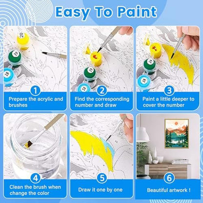 Yunnuo Landscape Paint by Numbers Kit for Adults Beginner, Sun & Mountain Paint by Number Canvas,Acrylic Abstract Paint with Numbers for with 3 Pcs Paintbrushes Home Wall Decor Gift (16 x 20 in) - Image 6
