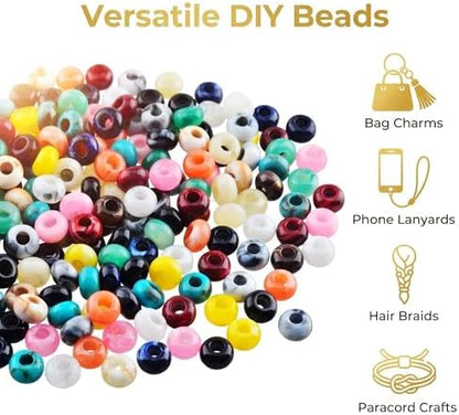 Large Hole Beads Carabiner Bag Charm Beads 150pcs Rondelle Jumbo Hair Bead Acrylic Big Hole 5.5mm Macrame Chunky Bead with Large Holes for Keychain Bag Charm - Image 2