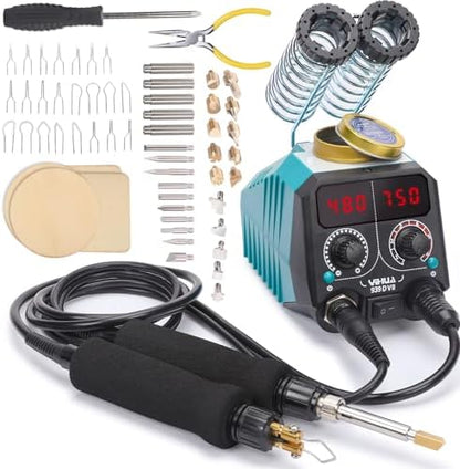 YIHUA 939D-VII Pyrography Tool Wood Burning Pen Kit (Entry) Station 2-in-1 Solid-Point 200~480°C (with Temp Display)/Wire-Nib 250~750°C bundles with YIHUA Solid-Point Pen Tip Converter Set 5PCS by YIHUA