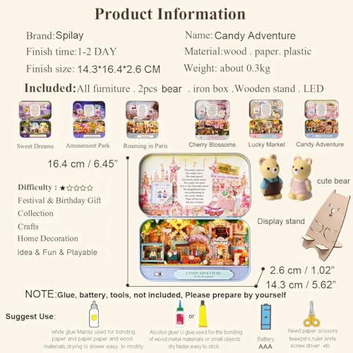 Spilay Dollhouse Miniature with Furniture,DIY Dollhouse Kit Mini Iron Box Theater,1:24 Scale Creative Room Best Birthday Gift for Adult Lover Girl Friend Birthday Gift (Q09) - Image 4