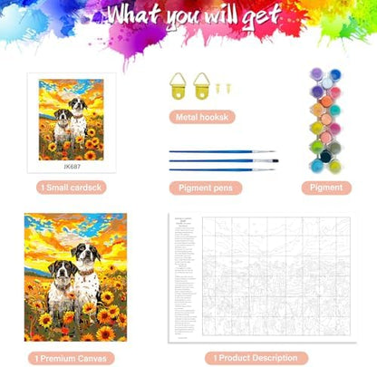 Yunnuo Dog Paint by Numbers Kit for Adults Beginners,Sunflower, 16X20 inch - Image 5