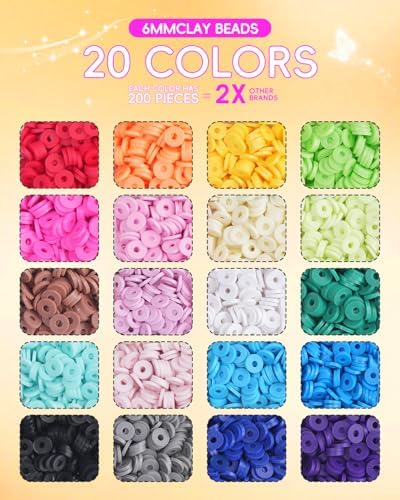 BestNow Clay Beads Bracelet Making Kit 5000 Pcs Friendship Bracelet Kits Flat Beads for Jewelry Making Polymer Heishi Beads Set for Bracelet Necklace DIY Crafts Gift for Girls Ages 6-12 - Image 4