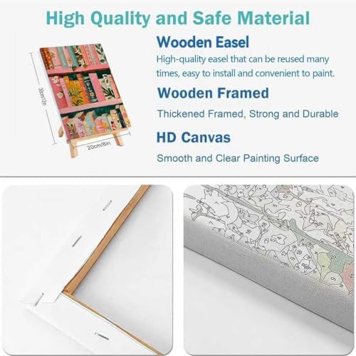 2Pack Book Shop Paint by Numbers for Adults Beginner with Framed, Bookshelf Adult Paint by Number Kits on Canvas with Wood Easel, DIY Acrylic Oil Easy Painting by Numbers for Home Wall Decor 8X12 Inch - Image 5