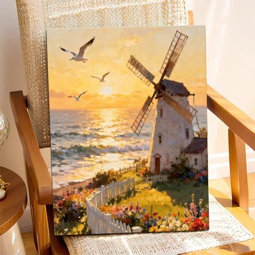 XTCIXAL Paint by Numbers Kit for Adults, Windmill, 16X20 Inch - Image 2