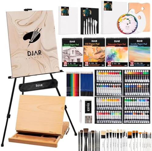 DJAR 174 Pcs All-in-One Art Painting Set with Beech Wood Easel by DJARARTTOOL