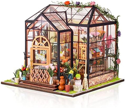 GuDoQi DIY Miniature Dollhouse Kit, Tiny House with Furniture, 1:24 Scale, Handmade Gift for Birthday Christmas Day, Jenny Greenhouse Flower Shop by GuDoQi