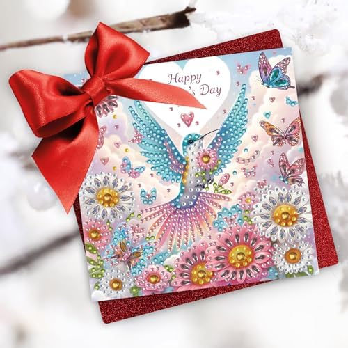 6Pcs Mother's Day Greeting Card DIY Diamond Art Painting Greeting Cards Special Shaped Diamond Blessing Folding Card Kit Arts Crafts for Holiday Festival-Butterfly Hummingbird - Image 7
