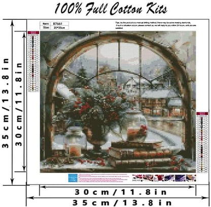 Winter Snow Landscape Cross Stitch Kit for Beginners, 13.7x13.7 inch - Image 2