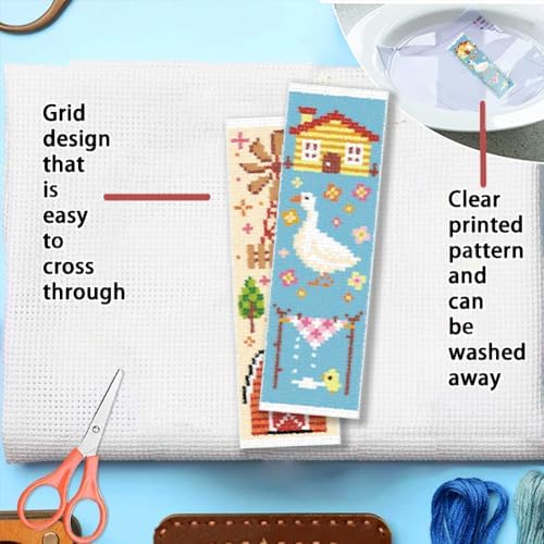 FREEBLOSS 6 Set Cross Stitch Bookmark Kit for Beginner Adults Farm Animal Stamped Embroidery Bookmark Kits Cross Stitch Kits with Instruction Bookmarks Making Kit for Book Lovers 8x2.4in/20x6cm - Image 3