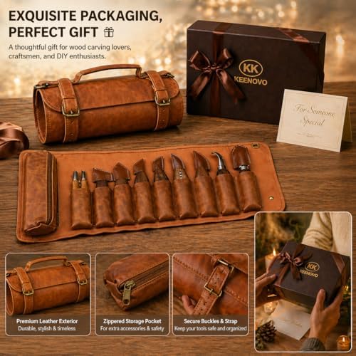 Deluxe Wood Carving Kit, 26Pcs Whittling Tools with 6 Basswood Blocks & Leather Case, High-Carbon Steel Knives, Safety Gloves, Woodworking Set for Beginners Adults DIY Craft Gifts - Image 7