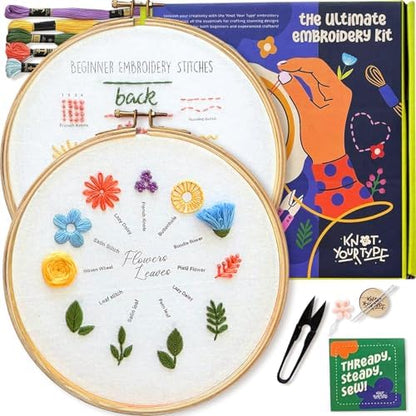 KNOT YOUR TYPE Flowers DIY Embroidery Kit for Beginners | Hand Embroidery Kit with All Stitching Materials | Perfect Art & Craft Gift Set, Stitching Kit for Adults by KnotYourType