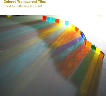 Lanyani Transparent Square Glass Mosaic Tiles Pieces Stained Glass for Crafts, Mixed Colors and Patterns, 500g/1.1lb
