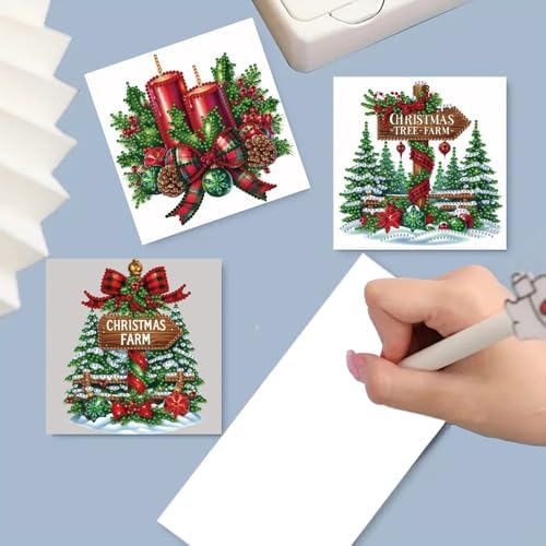 6Pcs Christmas Greeting Card DIY Diamond Art Painting Greeting Cards Blessing Folding Card Kit with White Envelopes Diamond Arts Crafts for Birthday Festival Gift-Christmas02 - Image 6