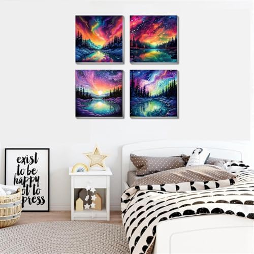 FQOVKYN 4 Pack Landscape Paint by Number for Adults Framed Canvas, DIY Aurora Arts and Crafts for Adults Beginner with Paint Brushes, Acrylic Paint Set for Home Wall Decor, 8 * 8 Inch - Image 6