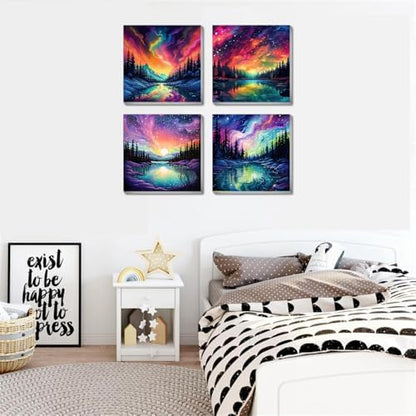 FQOVKYN 4 Pack Landscape Paint by Number for Adults Framed Canvas, DIY Aurora Arts and Crafts for Adults Beginner with Paint Brushes, Acrylic Paint Set for Home Wall Decor, 8 * 8 Inch - Image 6