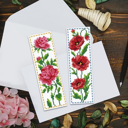 ACRNIGHEET 6PCS Cross Stitch Bookmark Kit for Beginner Flower Pattern Stamped Cross Stitch Kits for Adults Crossstitch Kits Adult Bookmarks with Instructions Hand Embroidery Craft Gift 8''x2.4'' 11CT - Image 5