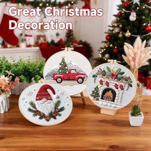 BBLYBD Christmas Embroidery Kit, 4 Set Embroidery DIY Starter Kit, Cross Stitch Kits with Pre-Printed Embroidery Fabric, Hoops, Step-by-Step Instructions, Color Threads & Needles (Christmas-4 Set) - Image 4