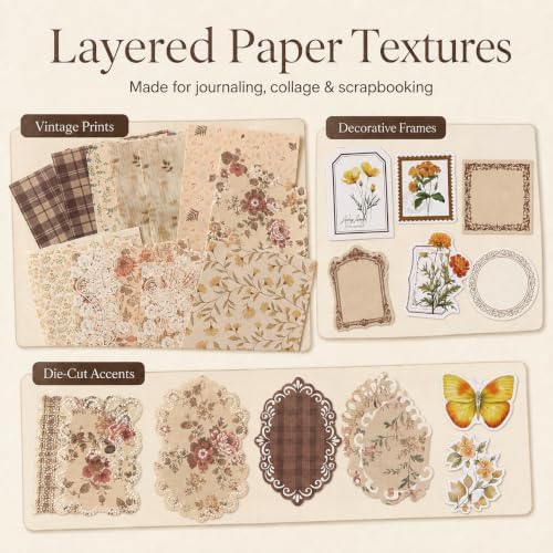400Pcs Vintage Floral Scrapbook Paper & Die-Cut Ephemera Set - Image 2