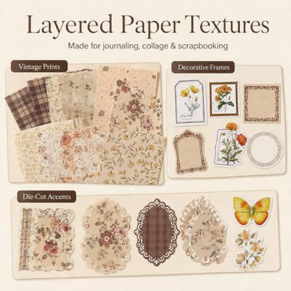 400Pcs Vintage Floral Scrapbook Paper & Die-Cut Ephemera Set - Image 2
