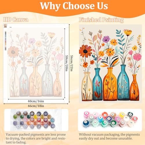 AIRDEA Flowers Paint by Numbers for Adults Beginner,Cartoon Painting by Number Kits on Canvas,Frameless,16x20in DIY Acrylic Painting,Home Wall Decor - Image 3