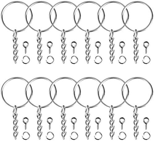 Paxcoo 100Pcs Keychain Rings with Chain and 100 Pcs Screw Eye Pins Bulk for Crafts by PAXCOO