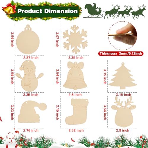Christmas Craft Painting Kits, 48pcs Wooden Christmas Ornaments, Unfinished Paintable Blank Wood Slice with 8 Styles & Crafts Making Supplies, DIY Xmas Tree Decor Art Activity for Family Fun - Image 4