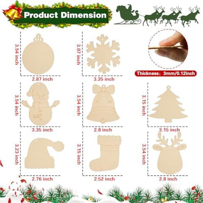 Christmas Craft Painting Kits, 48pcs Wooden Christmas Ornaments, Unfinished Paintable Blank Wood Slice with 8 Styles & Crafts Making Supplies, DIY Xmas Tree Decor Art Activity for Family Fun - Image 4