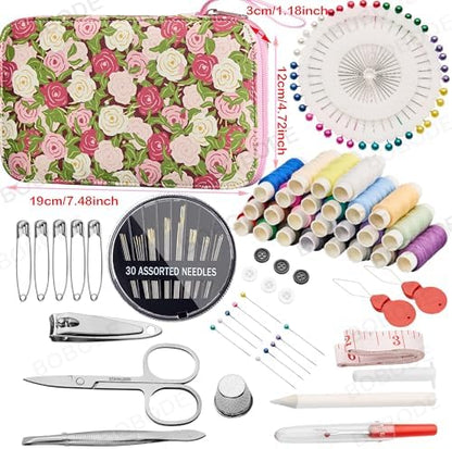 Rose Floral Sewing Kit with 130 PCS Sewing Supplies Accessory,PU Zipper Sewing Needles Set, Professional Travel Sewing Kit for Adults,Emergency, Beginners - Image 2
