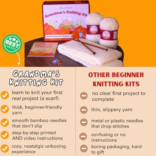 MaconGoods Grandma's Knitting Kit - Complete Knitting Kit for Beginners - Includes Beginner Yarn, Bamboo Needles, Video Tutorial, and Written Guide & More - Easy Learn to Knit Kit - Image 7