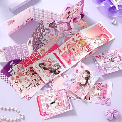 Auguro Scrapbook kit for Girls A6 Grid Kawaii notebooks Stationery Junk Journal Kit Scrapbooking Supplies kit Craft DIY Gift for Adult Teen Girl Cute Bullet Journal - Image 6