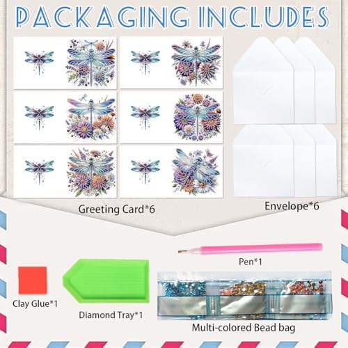 jinglinhh 6pcs Diamond Art Painting Dragonfly Daisy Flowers Greeting Cards with Envelopes, DIY Card Making Kits for Adults, Diamond Art Postcards Christmas Cards Craft Gifts - Image 3