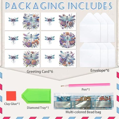 POETRYDRAW 6 Pack 5D DIY Diamond Art Painting Dragonfly Card Kit, Diamond Art Birthday Holiday Greeting Card, Crafts Kit Creative with Envelope - Image 6