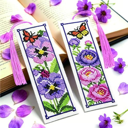 ACRNIGHEET 6PCS Cross Stitch Bookmark Kit for Beginner Stamped Cross Stitch Kits for Adults Floral DIY Tassel Embroidery Bookmark Kits Needlepoint Kit with Instructions Craft Gift 8.5''x3'' 11CT - Image 6