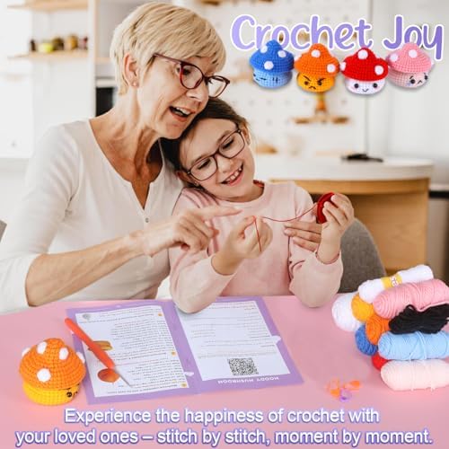 Atofoi Crochet Kit for Beginners Adults Kids - Amigurumi Crochet Kit for Beginners with Step-by-Step Video Tutorials - Beginner-Friendly Yarn - Easy Learn to DIY Knitting Supplies - 4 Pack Mushroom - Image 2