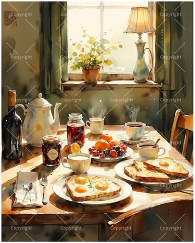 Country Kitchen Paint by Numbers Kit for Adults - DIY Rustic Breakfast Table Scene Painting on Canvas 16x20In, Framed Acrylic Paint Set, Suitable for Beginners, Art for Home Decoration or Gifts by Unknown